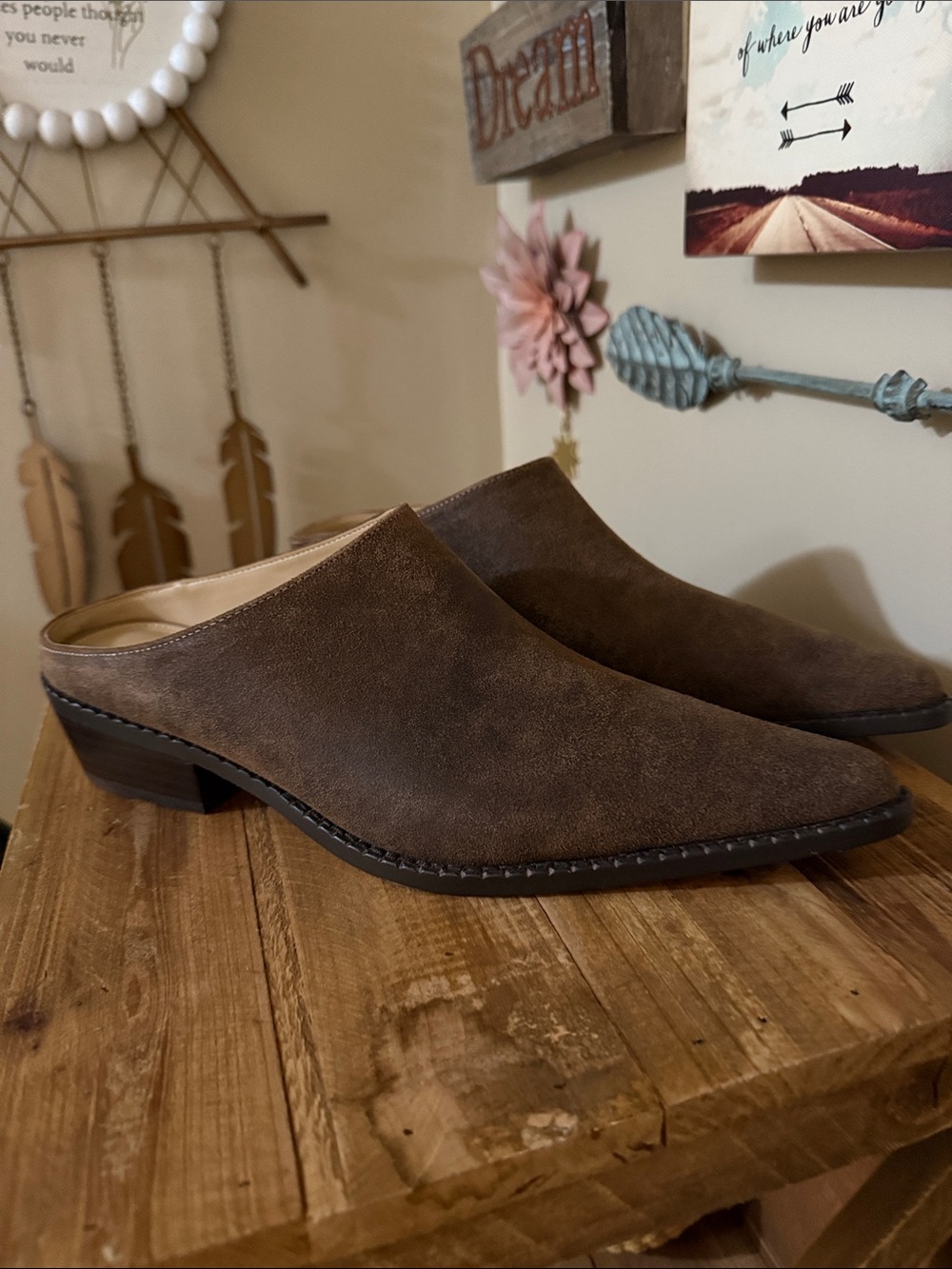 Michael Kors Brown Leather Upper Pointed Toe Nash Mules. Sz 8.5